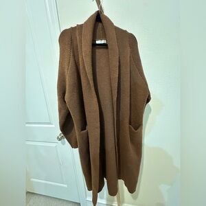 Oversized Vita Grace Sweater Cardigan Cozy Brown Open-Front Long sleeve Sz XL